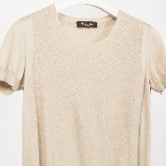 Loro Piana Beige Silk & Cotton Knit Short-Sleeve Sweater - Picture 3 of 8